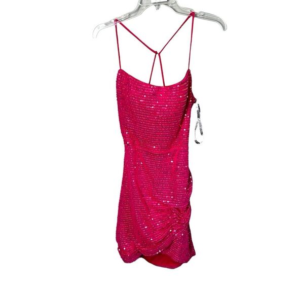 NWT Blush neon pink size 8 mini sequin homecoming party dress strappy back - Picture 4 of 11